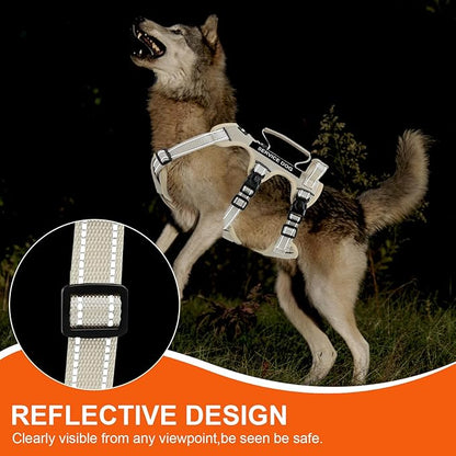 Escape Proof Dog Harness for Large Medium Sized Dogs Six Point Adjustable, Service Dog Vest Harness and Leash Set, No Pull Dogs Harnesses with Handle, XL Dog Harnesses for Walking(Beige, L)