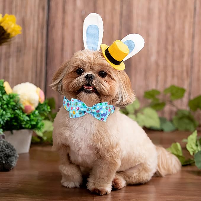 ARING PET Easter Dog Collar with Bow, Cute Adjustable Egg Rabbit Bowtie Pet Collars with Metal Buckle for Puppy Small Medium Large Boy Girl Dogs-XL