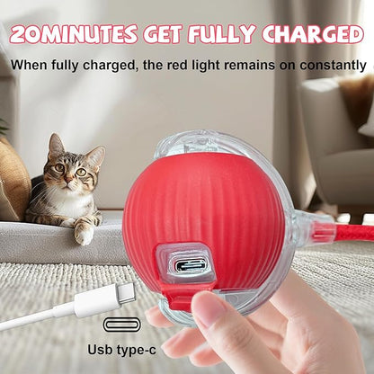 FUICZSN Automatic Interactive Cat Toys Ball, Motion Activated Kitten Toys with Twitchy Tail, 3 Speed Modes & Rechargeable Battery, Fun Indoor Cat Enrichment Toys for Small Medium Large Cats (Red)