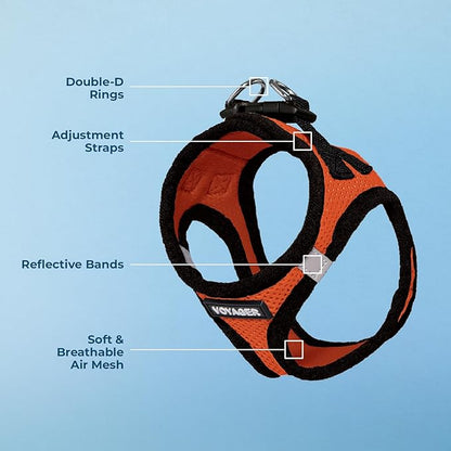 Best Pet Supplies Voyager Step-in Air Harness - All Weather Mesh, Reflective, No Pull Harness for Dogs, Cats - Secure with Hook & Loop Fastener, Buckle, Double D-Rings - Orange/Black Trim, XS