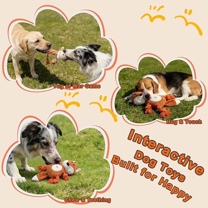 Rope Dog Toys to Keep Them Busy - Tug of War Dog Toys for Boredom Plush Interactive Squeaky Puppy Toys for Small Medium Large Dogs