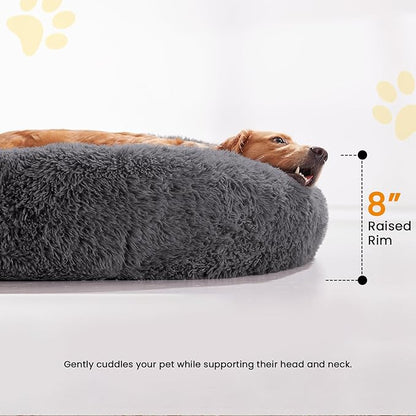 Calming Dog Beds for Large Dogs, Faux Fur Donut Cuddler Dog Bed, Round Fluffy Pillow, Washable Pet Bed for Dogs Up to 80Lbs, 36inch
