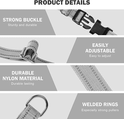 Hikiko Reflective Martingale Dog Collars for Large Dogs with Buckle Nylon Training Walking No Pull Collars, Sliver Gray, L