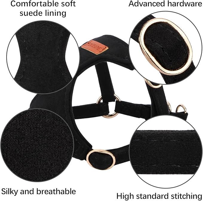No Pull Dog Harness- Lightweight, Soft, Adjustable Small Harness Collar and Leash Set, Suitable for Cats Puppy Small and Medium-Sized Dog Outdoor Training and Running (Black, S)
