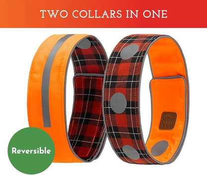 SPOT THE DOG! Reflective Dog Collar - Adjustable Pet Collars, Safe, Durable, Comfortable Dog Walking Accessories for Large Dog, Hunting Dog, Puppy, Boy, Girl Dog Collars (Blaze Orange, Red Plaid, L)