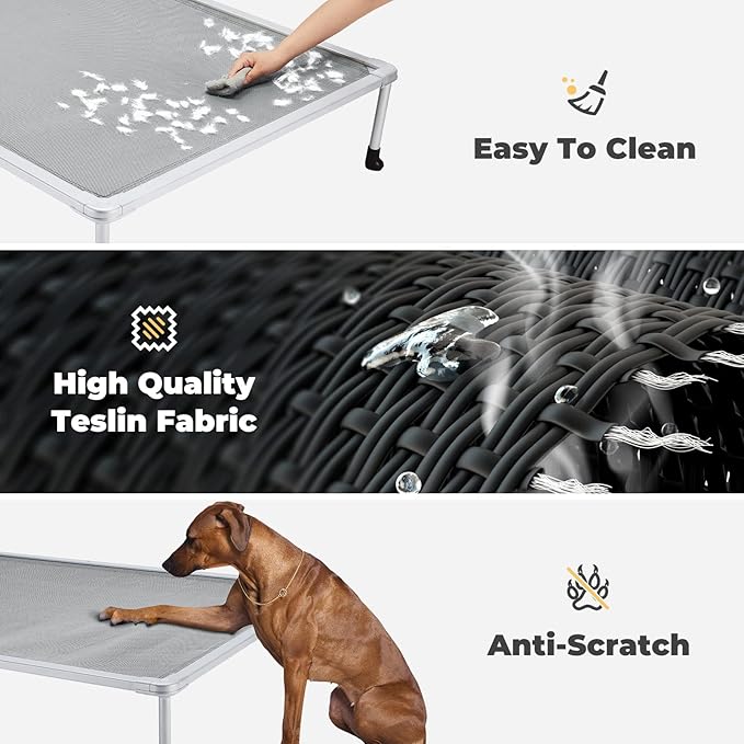 Veehoo Chewproof Elevated Dog Bed - Cooling Raised Pet Cot, Breathable Mesh, Washable & Non-Slip for Large Dogs, Indoor/Outdoor, Grey Mat and Silver Metal Frame, 59x37inches (Model CWC2203B03)