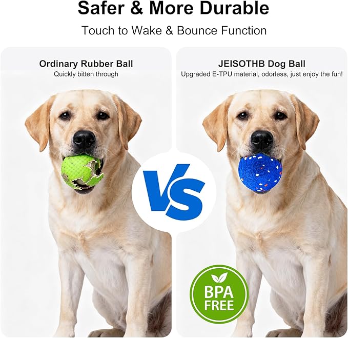 JEISOTHB Interactive Dog Toys Dog Ball, Durable E-TPU Material,3 Play Modes with Colorful Lights, Automatic Moving, Bouncing and Rotating for Medium and Large Dogs Indoor & Outdoor (Blue)