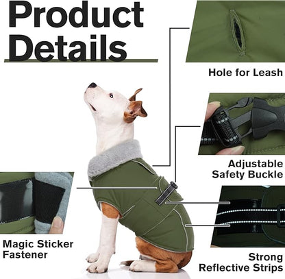 Lelepet Warm Dog Coat Waterproof Dog Jacket for Large Dogs Reflective Fleece Vest with Adjustable Buckle Hook & Loop Windproof Cold Weather Coats for Small Medium Large Dogs, Army Green, XXL
