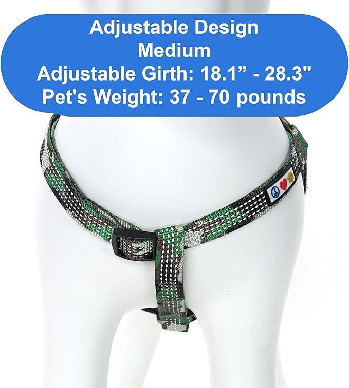 Pawtitas Reflective Step-in Dog Harness – Adjustable No-Pull Vest for Puppies to Seniors, Safe & Comfortable, M Camo Green