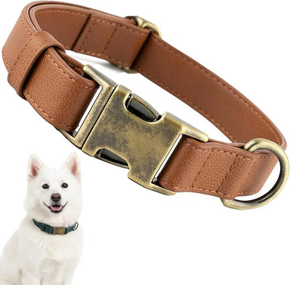 Dog Collars for Large Dogs Silicone Leather Dog Collars Soft Flexible Waterproof Odor-Proof Durable Thick Classic Adjustable Pet Puppy Collar (Brown, Large (14.5-24" Neck))