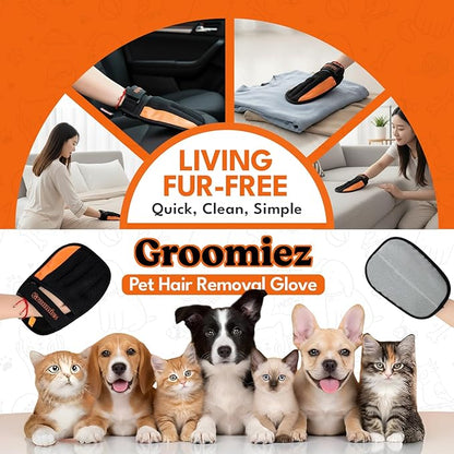 2 PCS Pet Hair Removal Gloves Set with Storage Bag – Electrostatic Dog & Cat Fur Remover Mitt for Furniture, Couch, Clothes & Car – Reusable & Washable Hair Cleaning Gloves