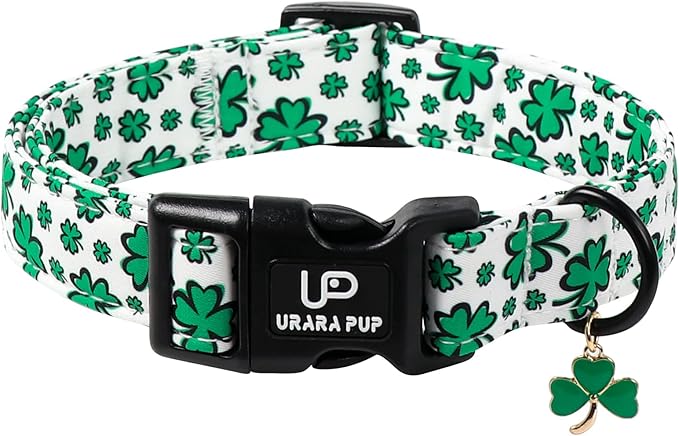 St. Patrick's Day Dog Collar, UP URARA PUP Shamrock Adjustable Pet Collar with Quick Release, Dog Accessories for Small Medium Large Dogs