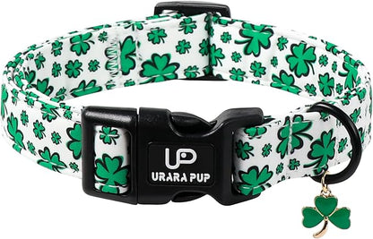 St. Patrick's Day Dog Collar, UP URARA PUP Shamrock Adjustable Pet Collar with Quick Release, Dog Accessories for Small Medium Large Dogs