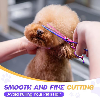 JASON Dog Scissors for Grooming - 7.5" Thinning Scissors for Dog Grooming, Japanese 440C Stainless Steel Blender Shears with Diamond Adjustable Screw (45 Teeth, Purple) Christmas Gift