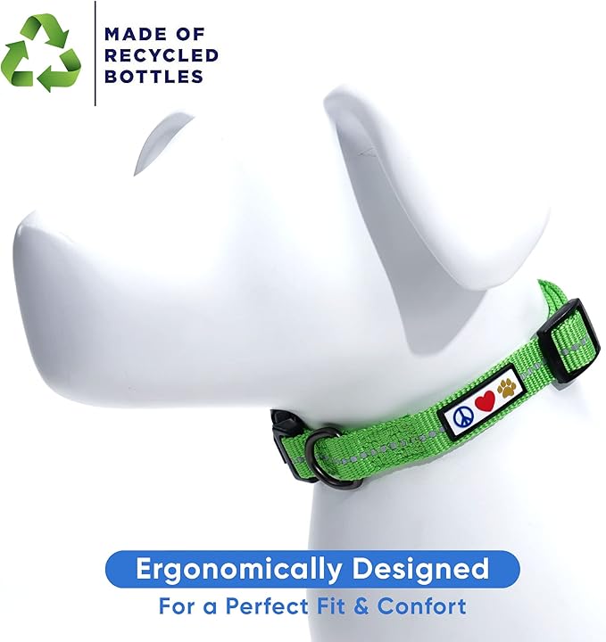 Pawtitas Recycled Dog Collar with Reflective Stitched Puppy Collar Made from Plastic Bottles Collected from Oceans Small Earth Green