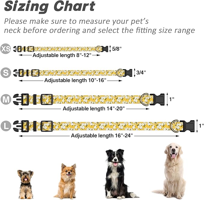 Reflective Dog Collar for Extra Small Dogs, Cute Flower Theme Adjustable Heavy-Duty Nylon Puppy Collar for Boy and Girl Female, Soft Pet Accessories with Quick Release Buckle, Yellow