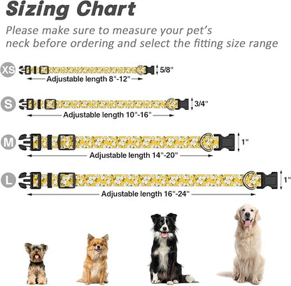 Reflective Dog Collar for Extra Small Dogs, Cute Flower Theme Adjustable Heavy-Duty Nylon Puppy Collar for Boy and Girl Female, Soft Pet Accessories with Quick Release Buckle, Yellow
