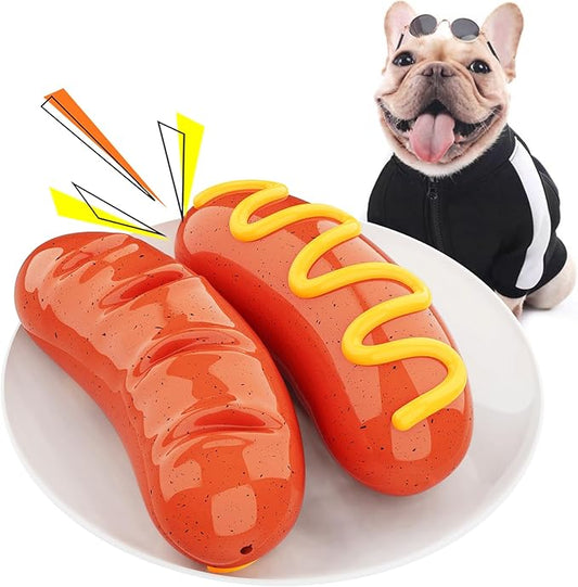 TLKNG Large Size Hotdog Squeaky Dog Toy for Medium/Large Dogs Breed Aggressive Chewers Durable Bouncy Squeak Toys
