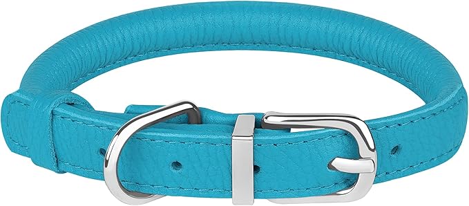 OOPSDOGGY Rolled Leather Dog Collar Soft Roll Collars for Small Medium Large Dogs Puppy (Blue, XS, 8"-11")