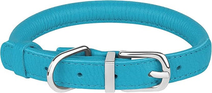 OOPSDOGGY Rolled Leather Dog Collar Soft Roll Collars for Small Medium Large Dogs Puppy (Blue, L, 14"-18")