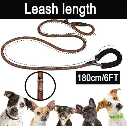 6 FT Heavy Duty Dog Leash, Durable Premium Quality Strong Training Rope Slip Leash with Comfortable Padded Handle and Highly Reflective Threads for Small Medium and Large Dogs, (Brown)