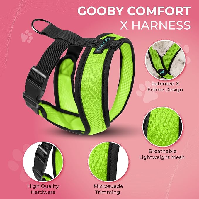 Gooby Comfort X Head in Harness - Green, Small - No Pull Dog Harness with Patented Choke-Free X Frame for Small to Medium Dogs Indoor/Outdoor Use