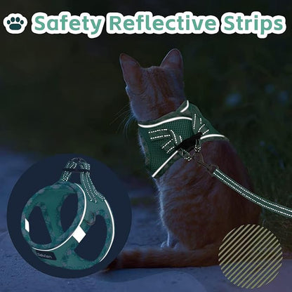 Zelvian Cat Harness and Leash Set for Walking, Escape Proof Adjustable Soft Mesh Kitten Harness with Reflective Strips, Breathable No-Choke Pet Vest for Medium Cats or Small Dogs(Green,M)