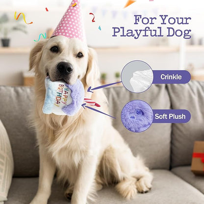 Fuzzwoof Dog Happy Birthday Cake Toy with Crinkle, Stuffed Plush Puppy Present for Birthday Party, Dog Toy for Small Medium