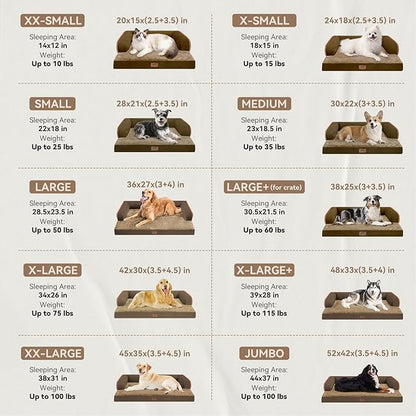 Orthopedic Large Dog Bed Washable: Brown Gaint Size Dog Beds with Removable Washable Cover, XXXL Large Orthopedic Sofa for Big Pet Dogs