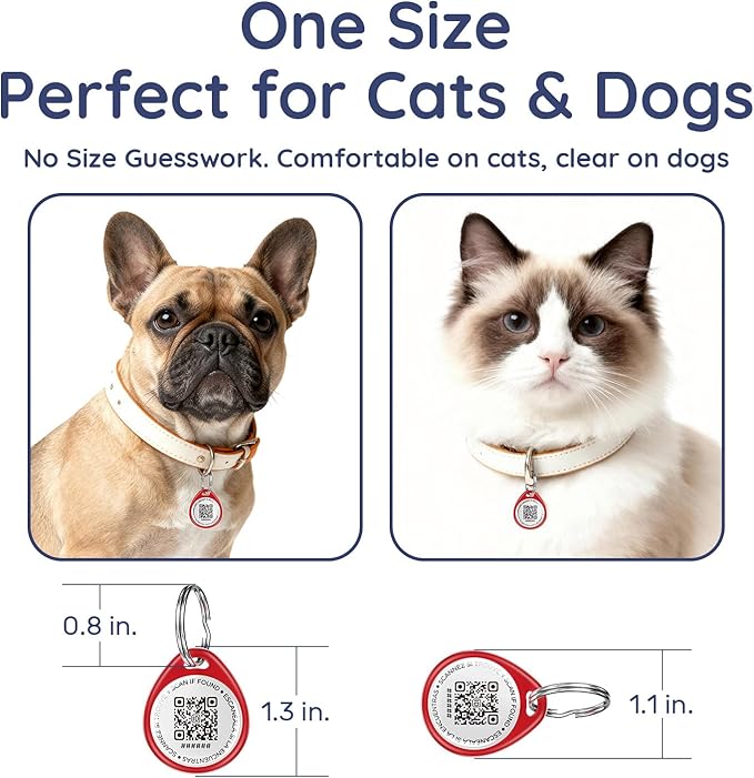 QR Code Dog Tag and Cat Tag, Scan to Reunite Faster, Waterproof and Durable, Lightweight and Quiet, Updatable Contact Info, Red and Pink, 2 Tags in 1 Pack