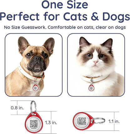 QR Code Dog Tag and Cat Tag, Scan to Reunite Faster, Waterproof and Durable, Lightweight and Quiet, Updatable Contact Info, Red and Pink, 2 Tags in 1 Pack
