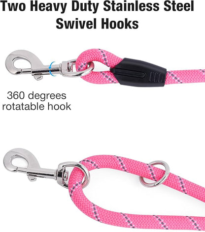 Long Dog Leash for Dog Training 20FT, Heavy Duty Dog Lead for Large Medium Small Dogs Outside Walking, Playing, Camping, or Yard, Pink