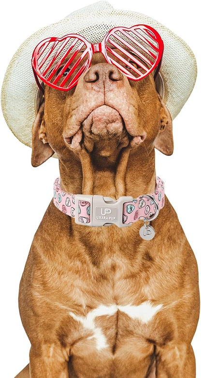 UP URARA PUP Valentine’s Day Dog Collar, Pink Heart Dog Collar with Quick Release, Valentine’s Day Gift Pet Girl Boy Dog Collar for Puppy Small Medium Dogs, Wedding Dog Collar