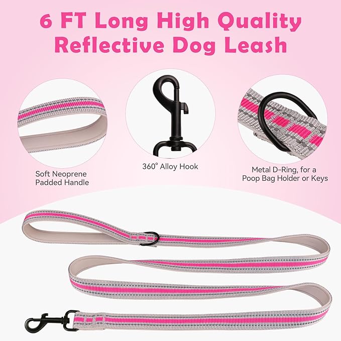 Martingale Collar for Dogs,Soft Neoprene Padded Reflective Martingale Collar and Leash Set Safety Buckle Nylon Martingale Collar for Small Dogs(Hotpink&S)