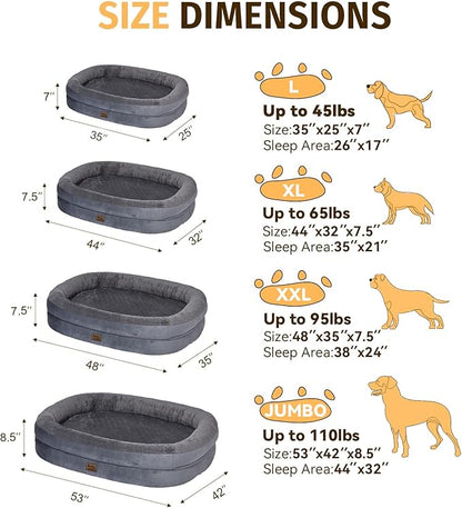 Orthopedic Waterproof Large Dog Bed: Washable Dog Bed with Bolsters - Removable Orthopedic Cover for Medium L XL Large Sized Pet - Non-Slip - Dark Gray