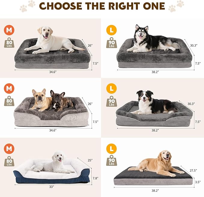 Orthopedic Dog Bed for Medium and Large Dogs Pet Bed with Sides Waterproof Dog Couch with Washable Removable Cover and Egg Crate Foam Pet Sleeping Mat with Anti-Slip Bottom