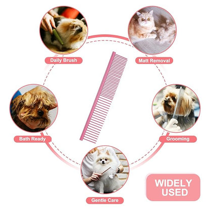 PETAXCELL Dog Cat Comb, Pet Combs Stainless Steel Teeth with Rounded Ends for Knot Mat Loose Hair Removal, 6.5IN (Pink Coated, 3 Pack), Grooming Tool Intended for Long Curly Hair Pet