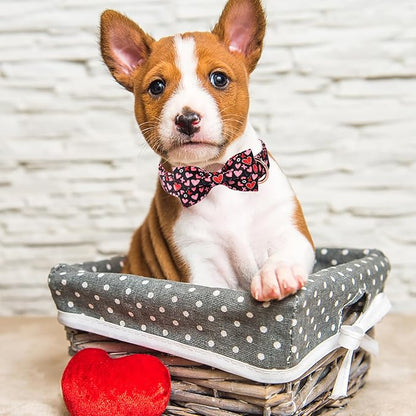 ARING PET Valentine's Day Bow Dog Collar, Black Red Heart Pet Collar with Bowtie for Small Medium Large Dogs-XS