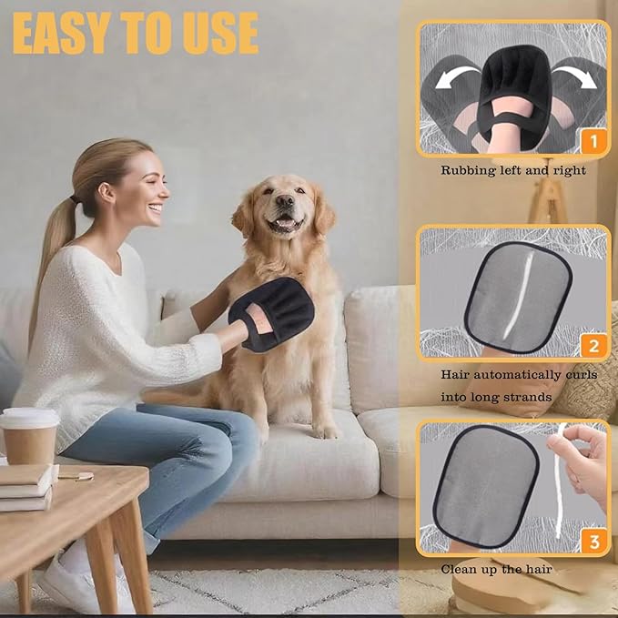 Pet Hair Remover Gloves for Furniture & Car - Electrostatic Deshedding Mitt for Cats/Dogs, Reusable Washable on Sofa, Clothes, Carpet (2pcs-Black)