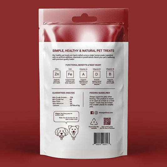 Skona PetFood Beef Heart Jerky Dog Treats & Cat Jerky Treats, High Protein, Single-Ingredient Training Snacks, Grain-Free, USA Made, Rich in Taurine, Supports Digestion & Dental Health, 4oz