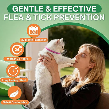Puyrzoe Flea Collar for Cats 4 Pack, Natural Cat Flea and Tick Prevention Collar, 32-Month Full Protection, Adjustable Cat Flea and Tick for Kittens and Cats, Waterproof, 2 Pink & 2 Blue