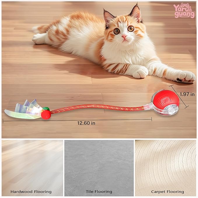 Yaruiguang New Upgraded Cat Ball Toy - Speedy Tail 2.0 Cat Toy, Interactive Cat Toy Ball, Stimulating Toys and Juguetes para Gatos, Cat Toys for Bored Indoor (Red)