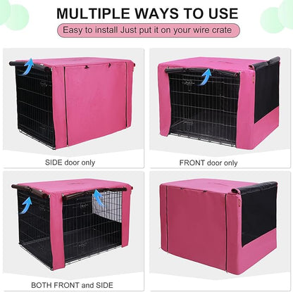 HiCaptain Breathable Dog Crate Cover 36 Inch, Durable Heavy Duty Kennel Cover, Dual Zippered Panels, Windproof Waterproof UV-Resistant(Pink)