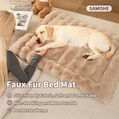 SOMAHE Self-Warming Dog Bed, Plush Faux Fur Mat with Anti-Slip Bottom, Ultra Soft Heated Pet Bed for Medium Large Dogs, Cozy Fluffy Pad for Carriers Couch Crate, Machine Washable, 35 x 27 Inch Coffee