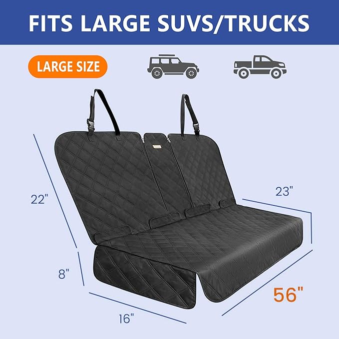 ALLANSING Back Seat Cover for Large SUVs/Trucks Rear Split Bench - Heavy-Duty 900D Waterproof Non-Slip Car Seat Protector for Messy Pet Dogs & Kids, Easy Clean(Black)