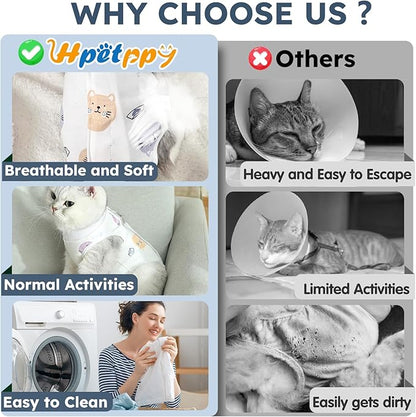 Hpetppy Cat Recovery Suit for Spay Abdominal Wounds, Breathable Cat Onesie for Cats After Surgery Female, Kitten Surgical Recovery Suit Female Cone of Shame Alternative for Cats Anti Licking