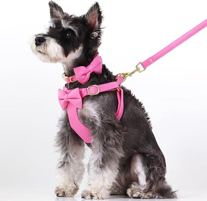 Beirui Adorable Small Dog Harness Collar and Leash Set,Cute Puppy Harness Set with 3 Bows for Small Dogs,Shih Tzu,Dachshund,Adjustable Step-in Vest for Walking,Parties&Holiday Outfits(Hot Pink,S)