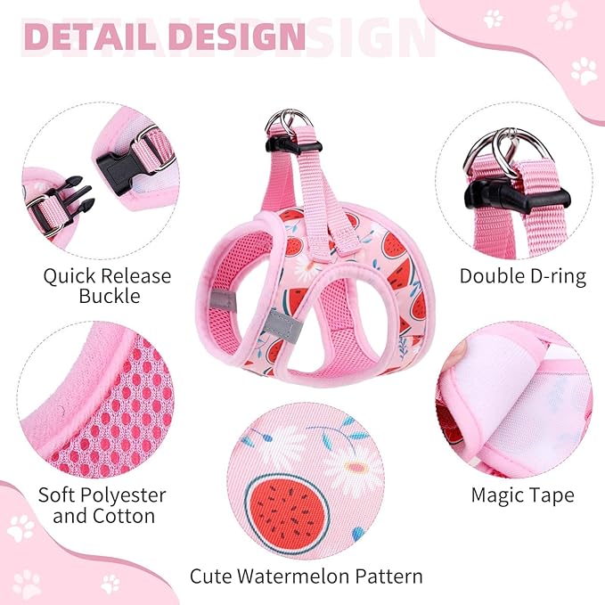 KOOLTAIL Dog Harness and Leash Set for Small Medium Dogs, Step in No Pull Soft Mesh Dog Harness Comfort Padded Pet Vest, Adjustable Reflective Easy Walking Puppy Cats Harness Training, Watermelon S
