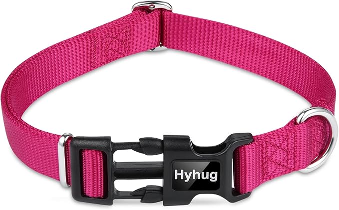 Hyhug Medium Dog Collar:Heavy-Duty Quick-Release Nylon Buckle, Adjustable & Durable, Cute Dog Collar (Medium, Rose Red)