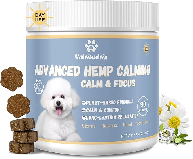 Vetriuntrix Calming Chews for Dogs, Dog Calming Soft Chews for Fireworks, Storms, Thunder, Barking, Separation, 90 Count